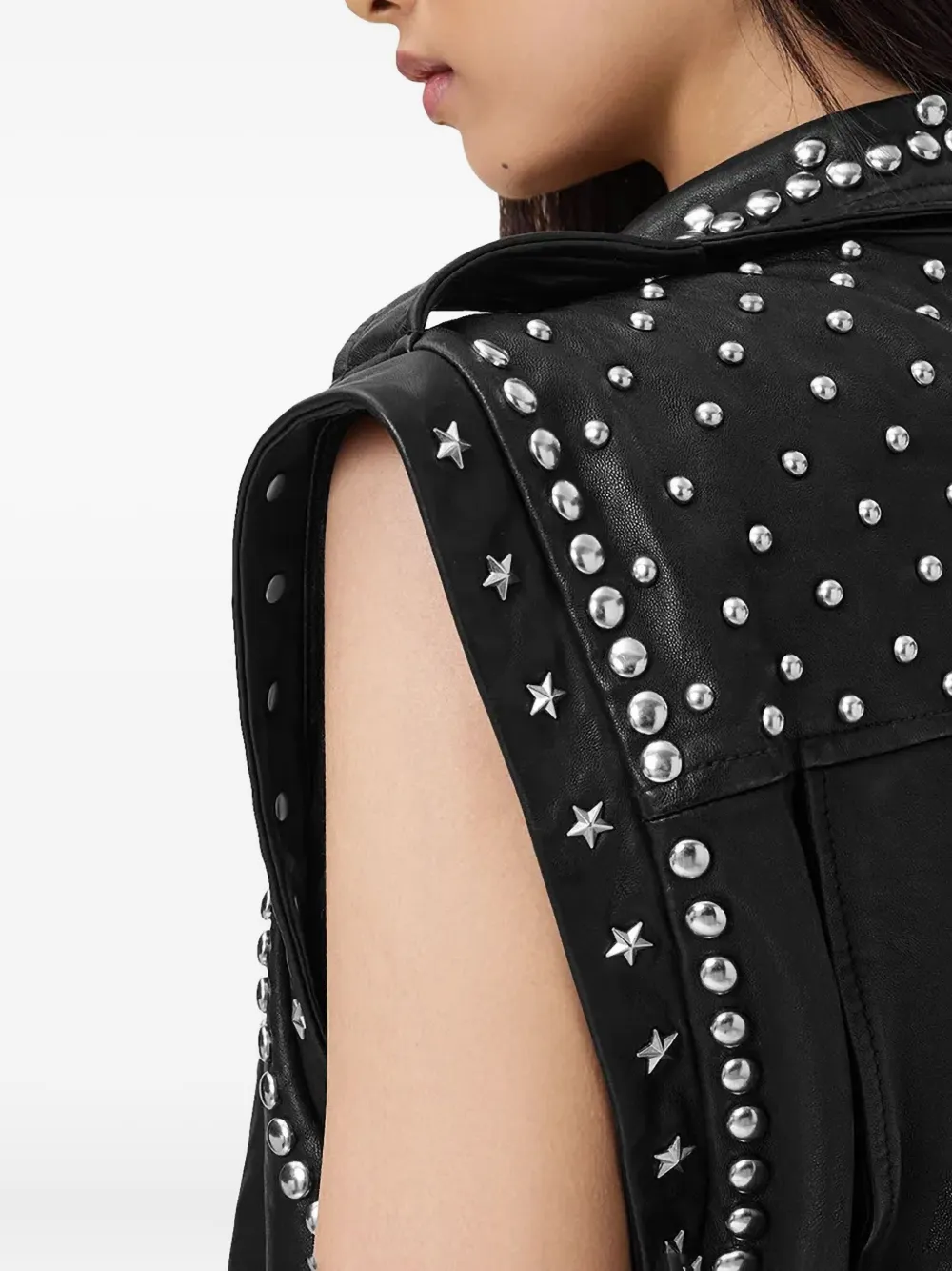 AllSaints Leren bikerjack met studs Zwart