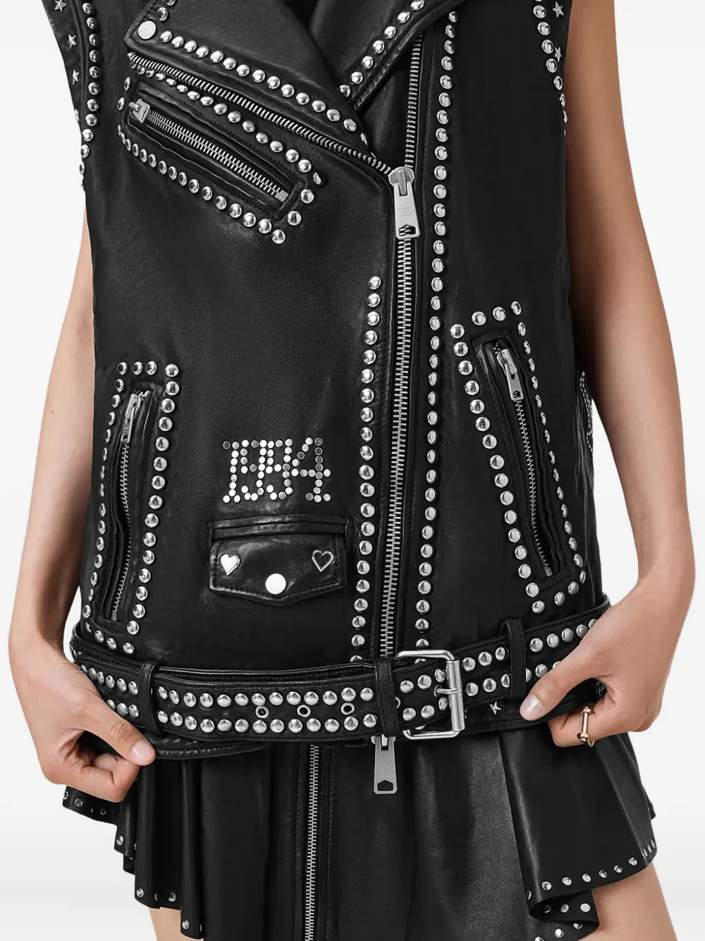 AllSaints Leren bikerjack met studs Zwart