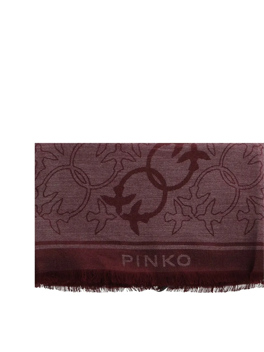 PINKO Love Birds pattern fringed scarf - Rood