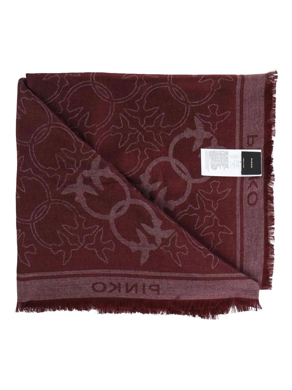 PINKO Love Birds pattern fringed scarf Rood