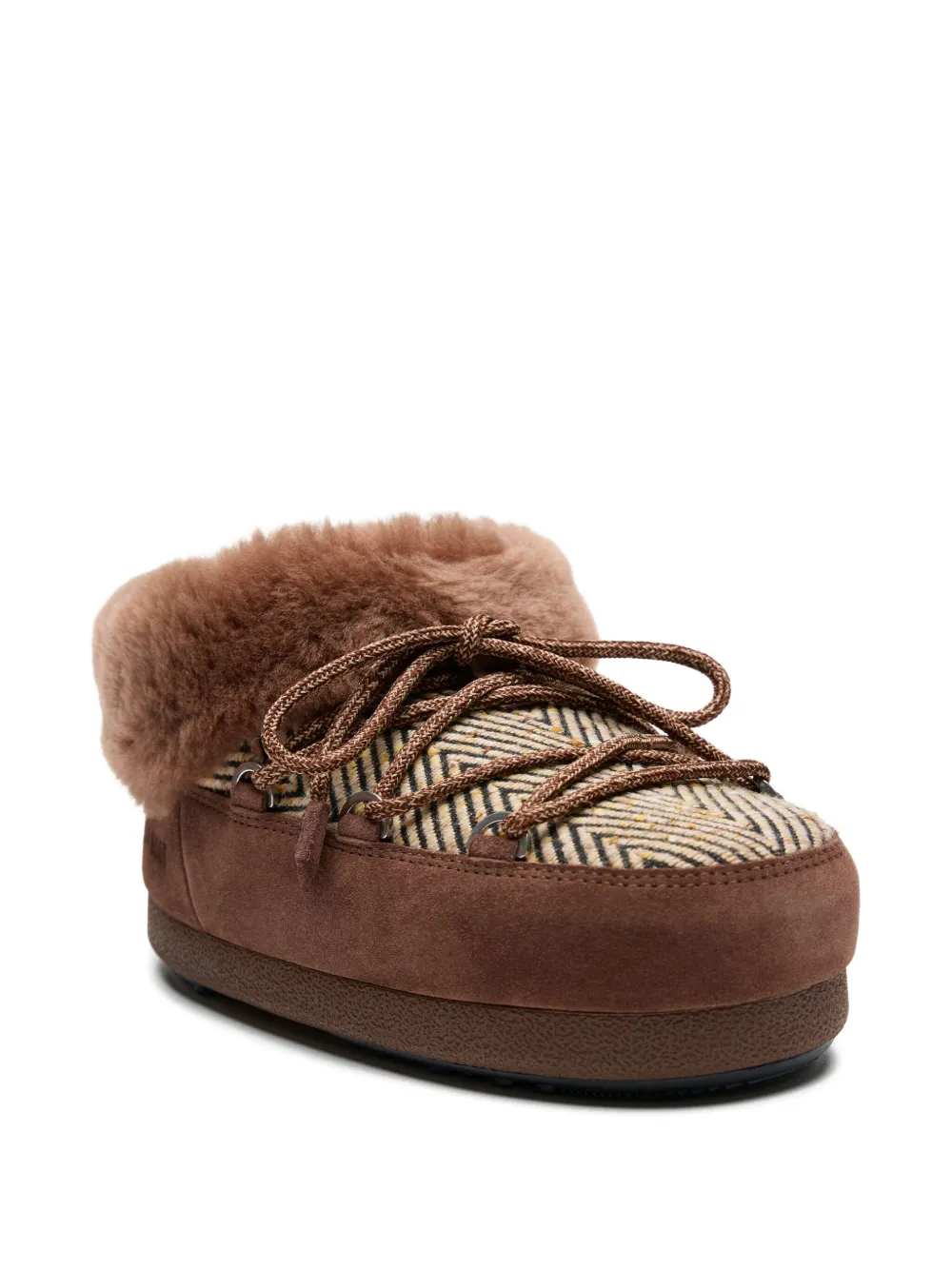 Moon Boot Chalet Fur-lined Herringbone Mules In Brown