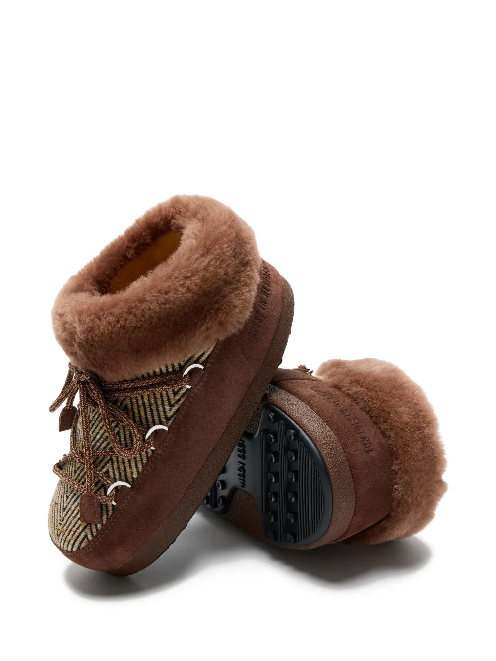 Moon Boot Chalet Fur-lined Herringbone Mules In Brown