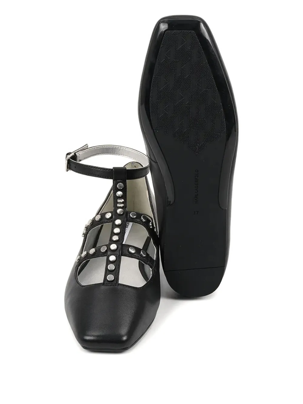 Karl Lagerfeld Studded Caged Ballet Flats In Black