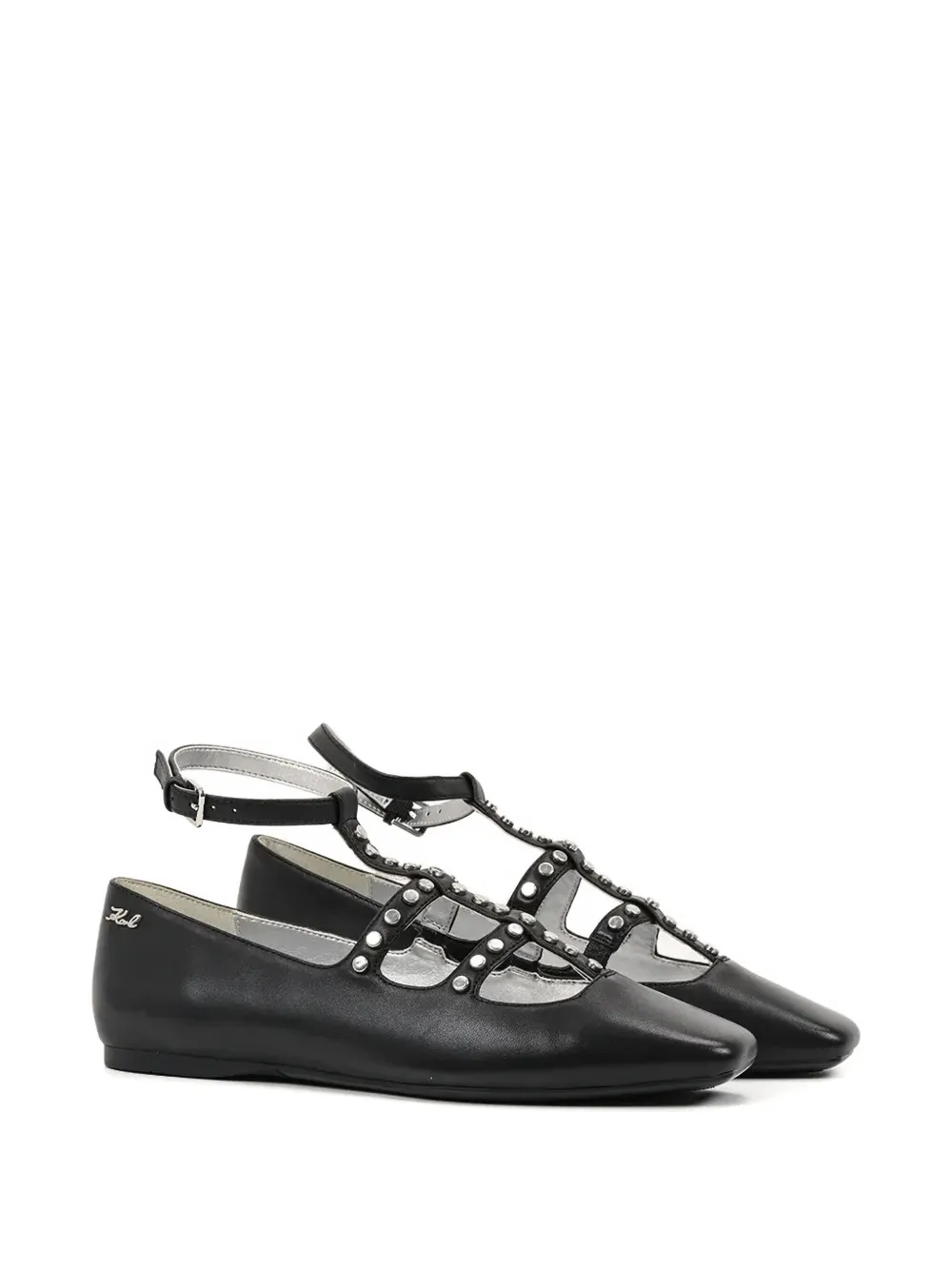 Karl Lagerfeld Studded Caged Ballet Flats In Black