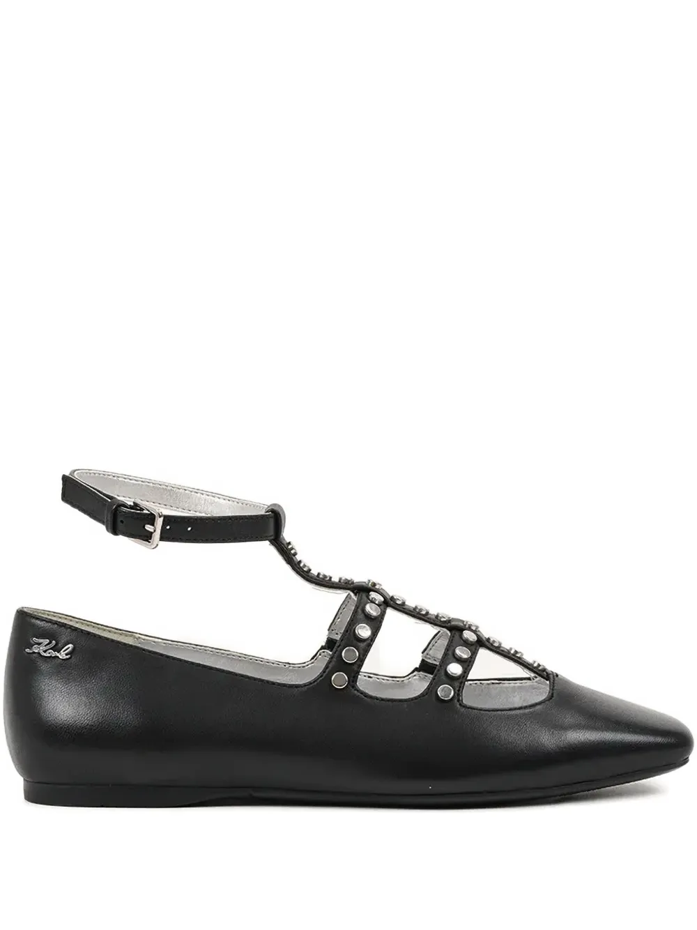 Karl Lagerfeld Studded Caged Ballet Flats In Black