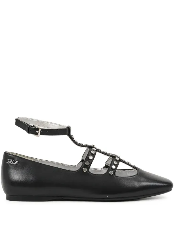 Karl Lagerfeld Studded Caged Ballet Flats Black FARFETCH JO
