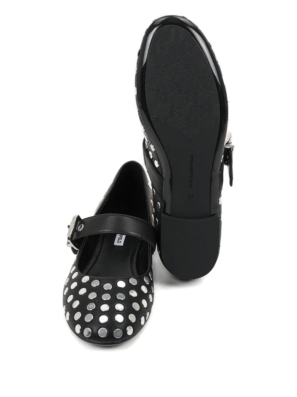 Karl Lagerfeld Stud-embellished Buckle Ballet Flats In Black