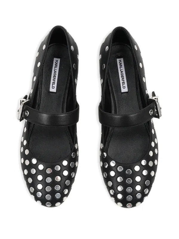 Karl Lagerfeld stud-embellished Buckle Ballet Flats Black