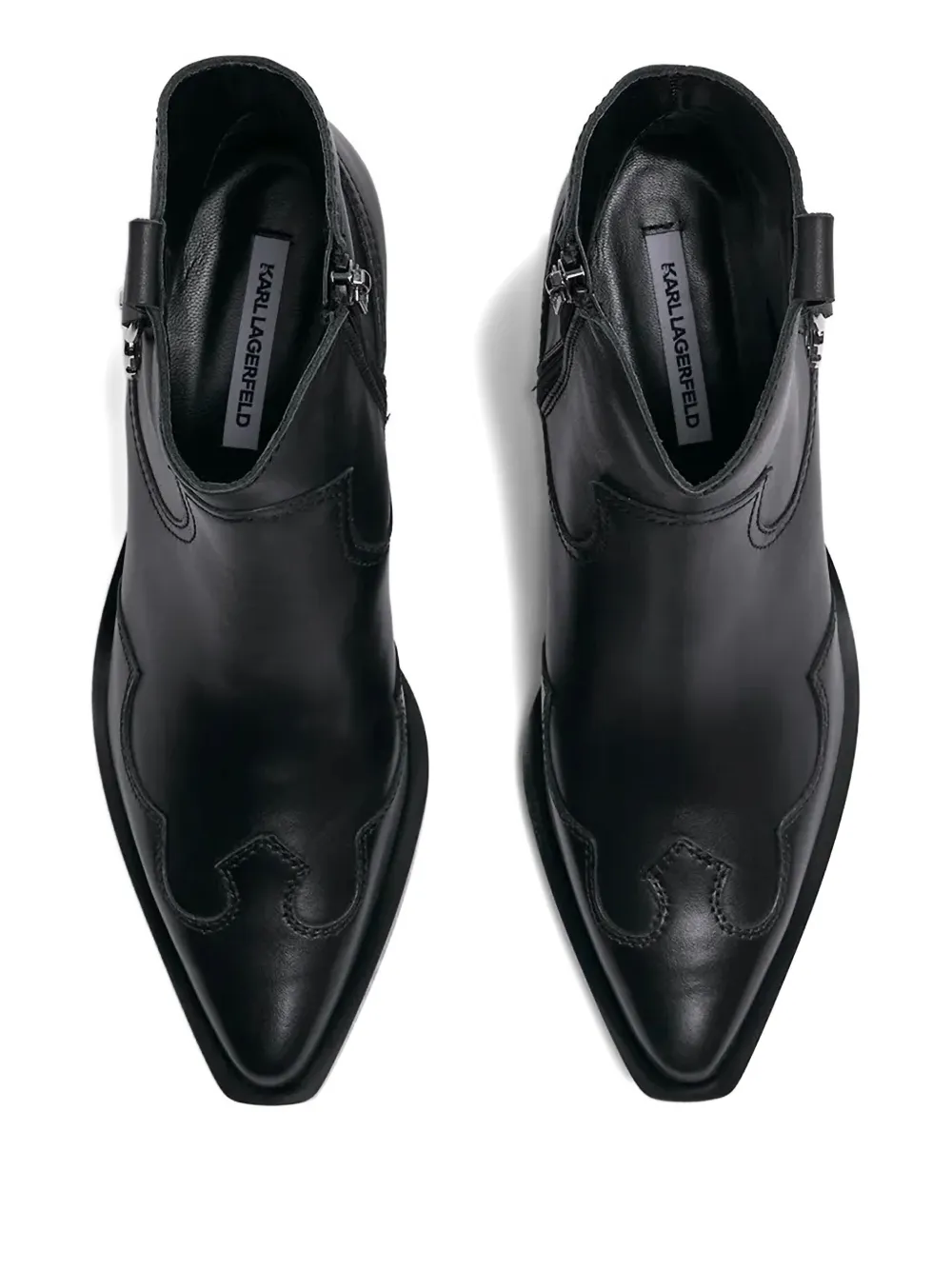 Karl Lagerfeld Leather-zip Detail Cowboy Boots In Black