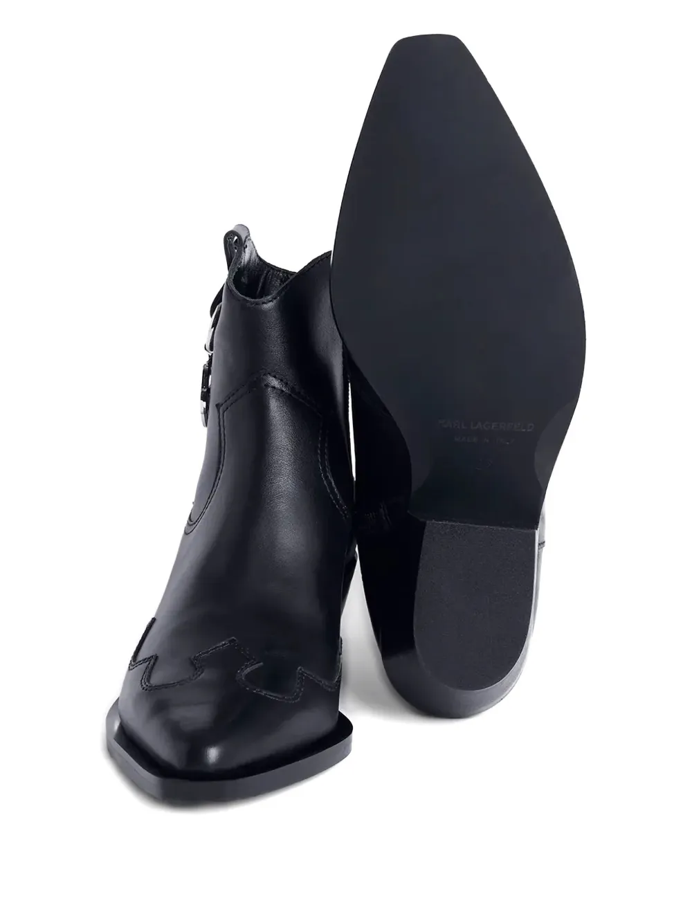 Karl Lagerfeld Leather-zip Detail Cowboy Boots In Black