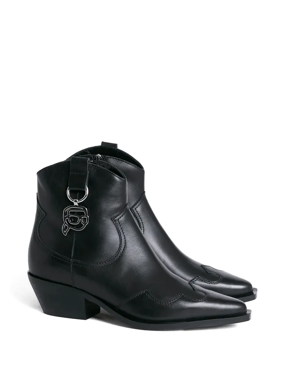 Karl Lagerfeld Leather-zip Detail Cowboy Boots In Black