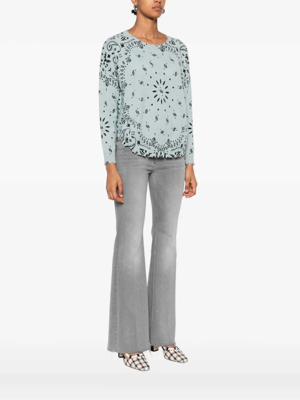 kujten Trui met bandanaprint en franje Blauw