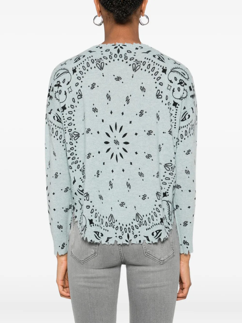 Kujten Bandana-print Frayed-edge Sweater In Blue