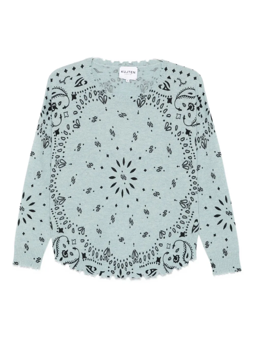 Kujten Bandana-print Frayed-edge Sweater In Blue