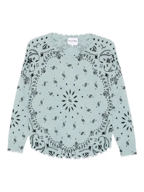 kujten bandana-print frayed-edge sweater