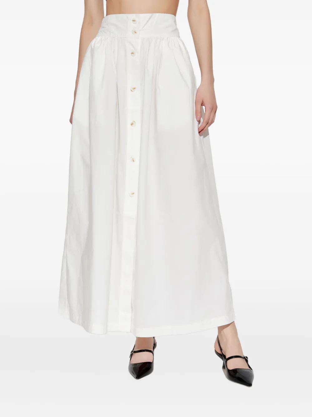 Posse Gesmockte maxi-rok met knopen Wit