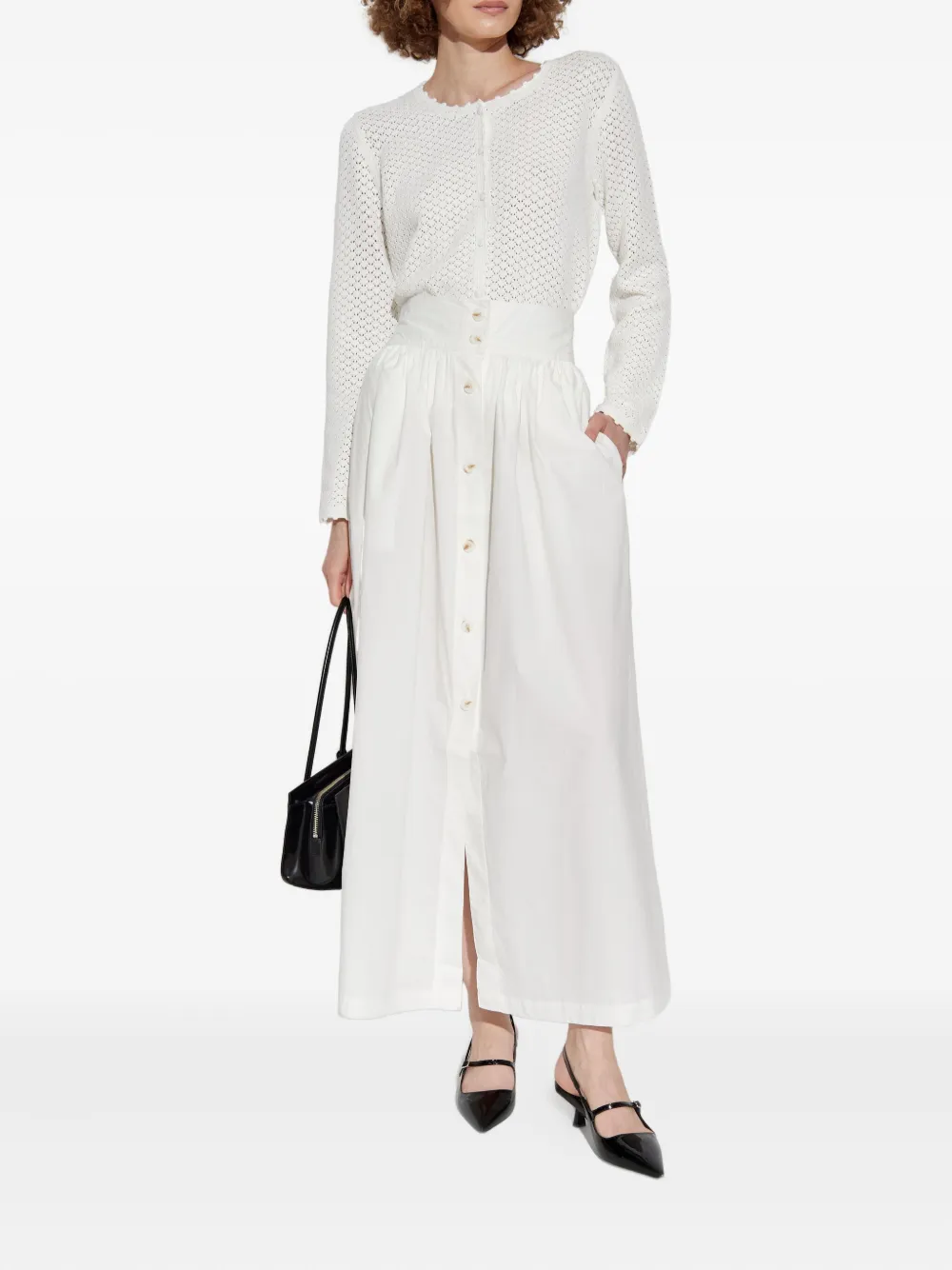 Posse button-front gathered maxi skirt - Wit