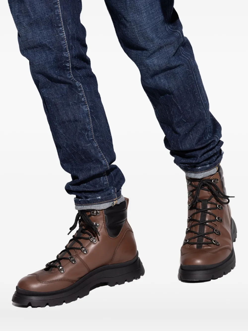 Hogan lace-up padded-ankle hiking boots Brown