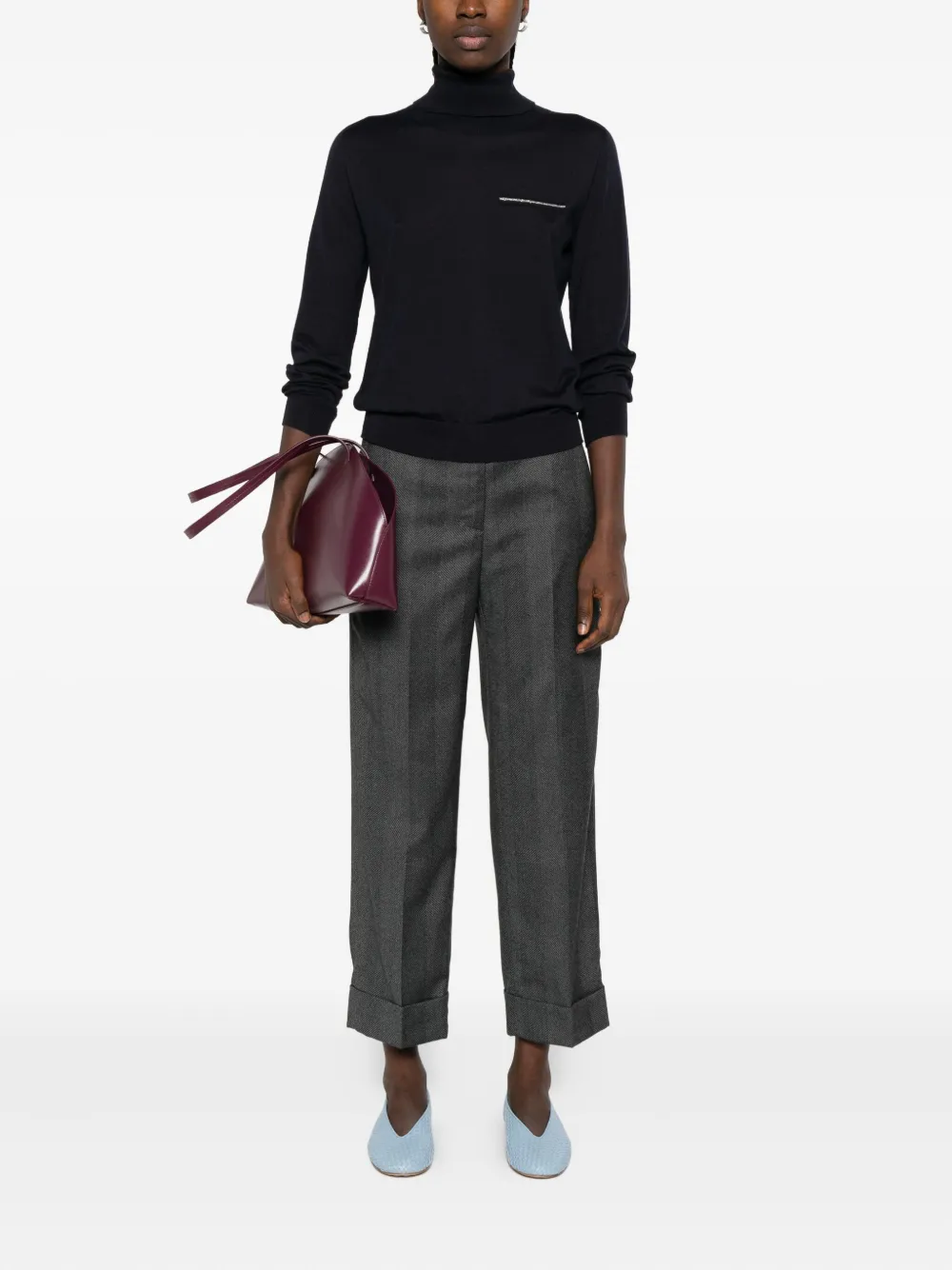 Peserico herringbone cuffed trousers - Grijs
