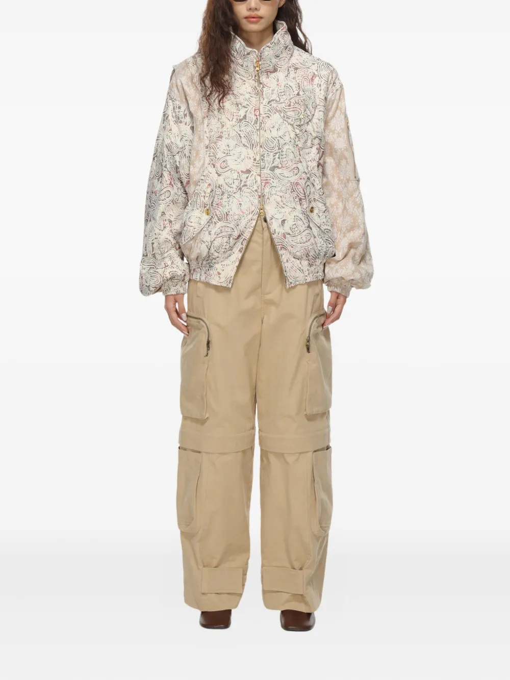  Open Yy Paisley Panelled Bomber Jacket - Neutrals 