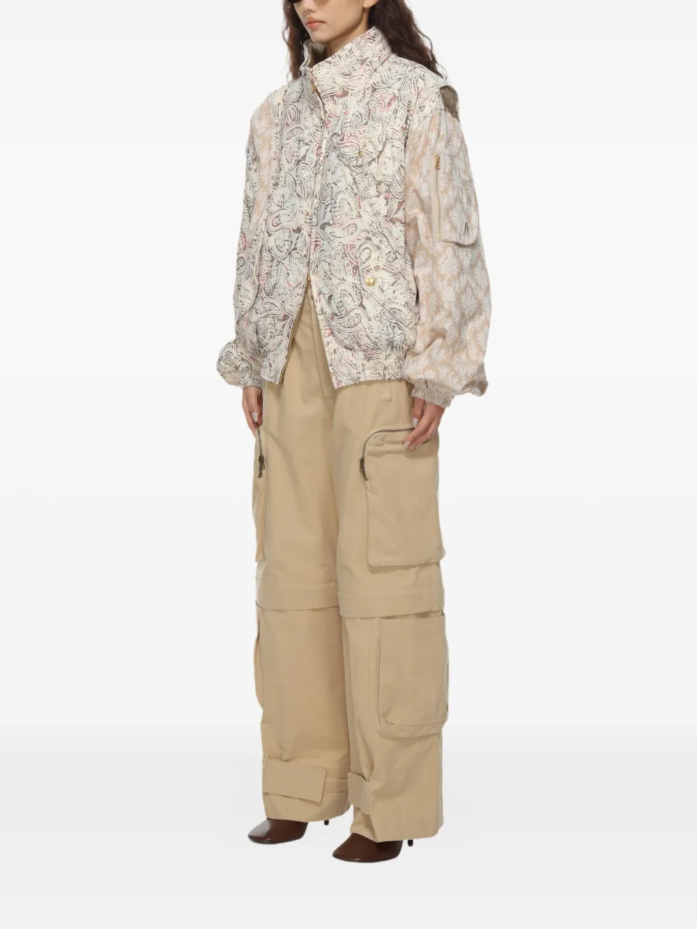 Open Yy Paisley Panelled Bomber Jacket - Neutrals 