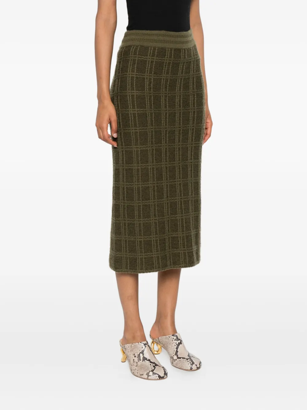 Eric Bompard Tweed Elasticated-waistband Midi Skirt In Green