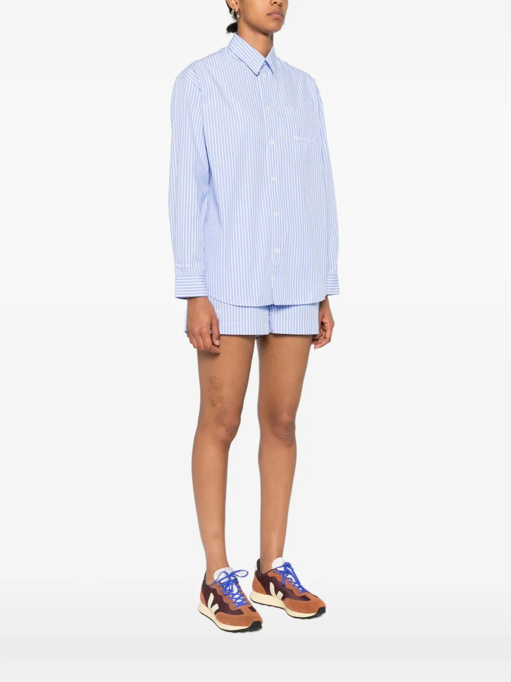 Sporty & Rich Gestreept blouse met borduurwerk Blauw