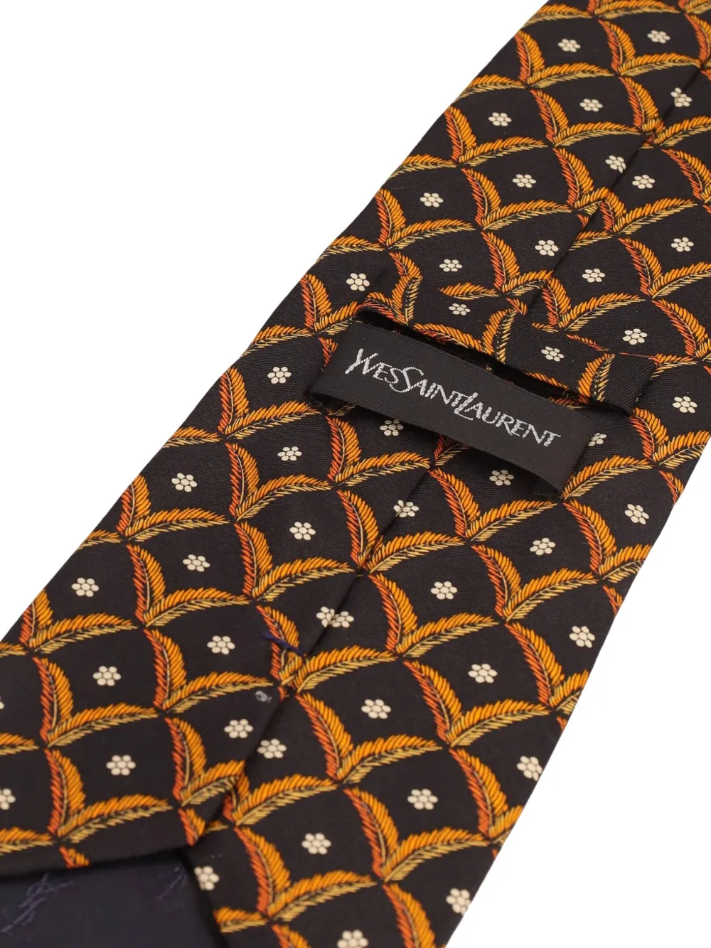 Pre-owned Saint Laurent Palm-print Silk Tie In Blue