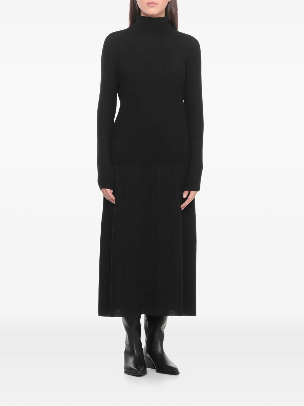 D Exterior High-neck Long-sleeves Sweater In Black