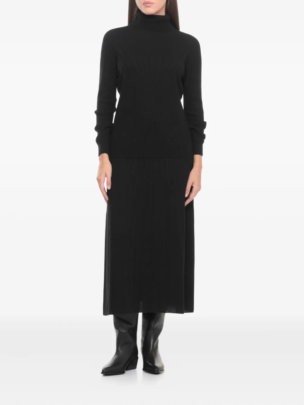 D Exterior High-neck Long-sleeves Sweater In Black