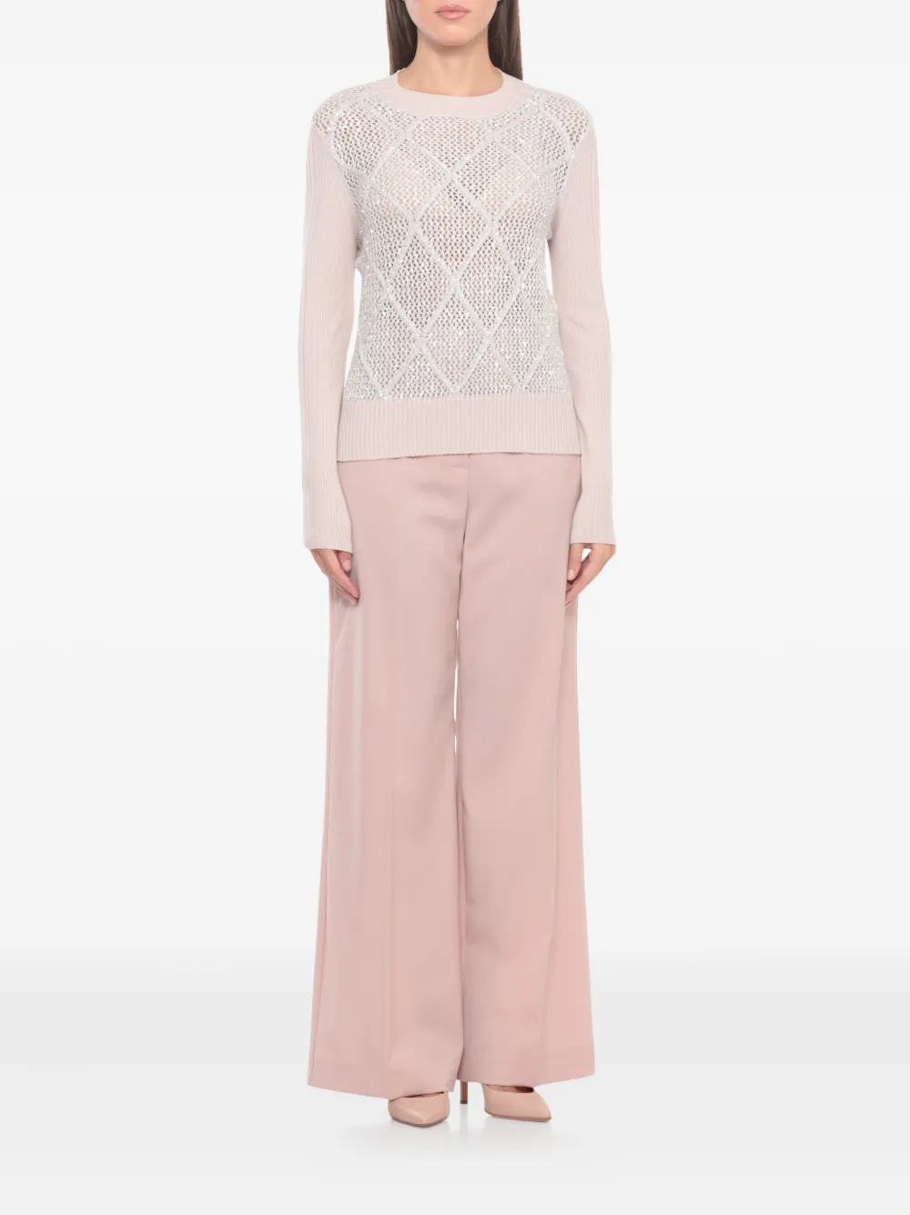 D Exterior Embellished Round-neck Sweater In Neutral