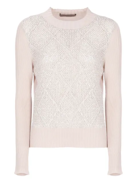 D.Exterior suéter con cuello redondo y detalles