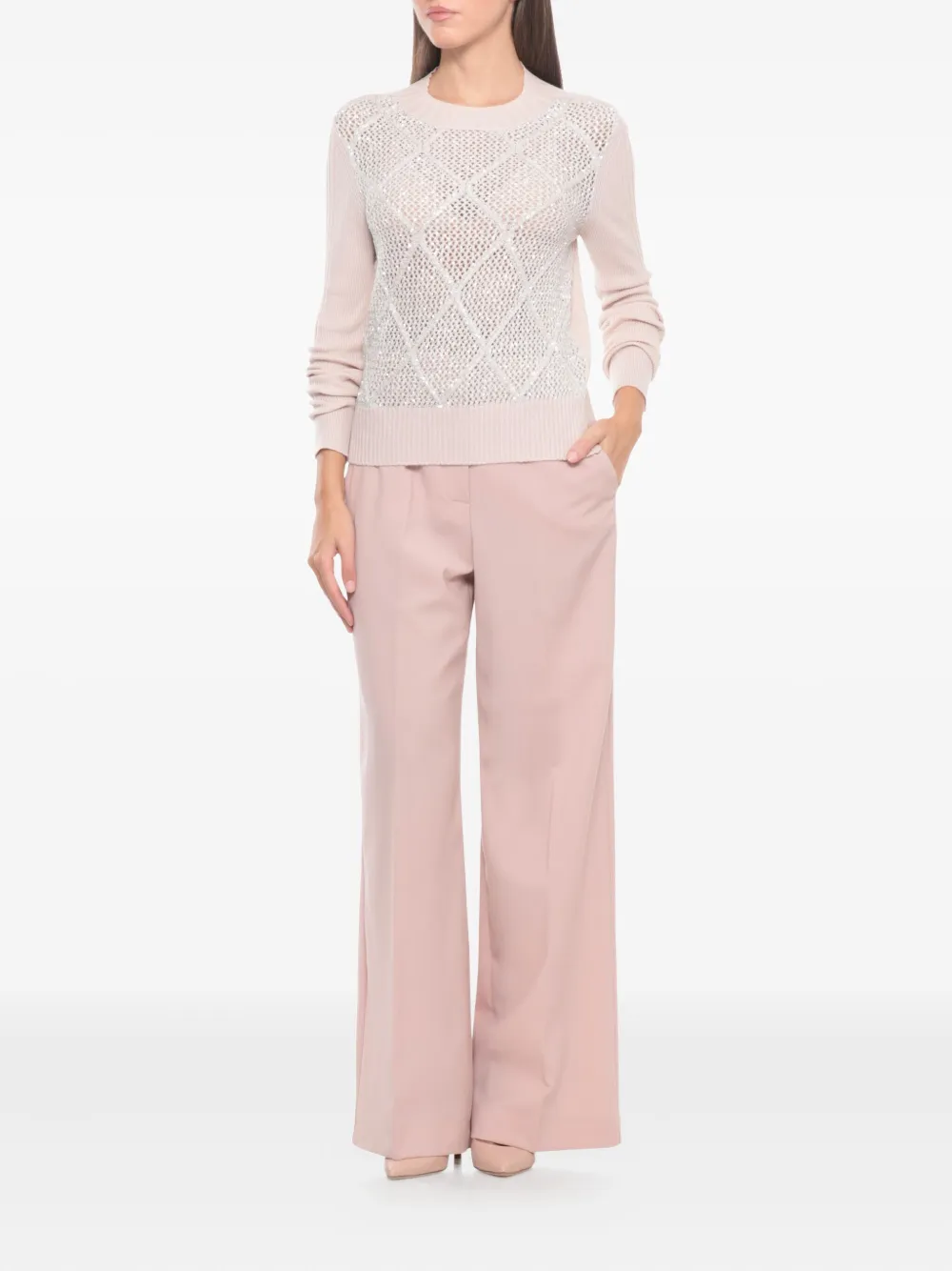 D Exterior Embellished Round-neck Sweater In Neutral