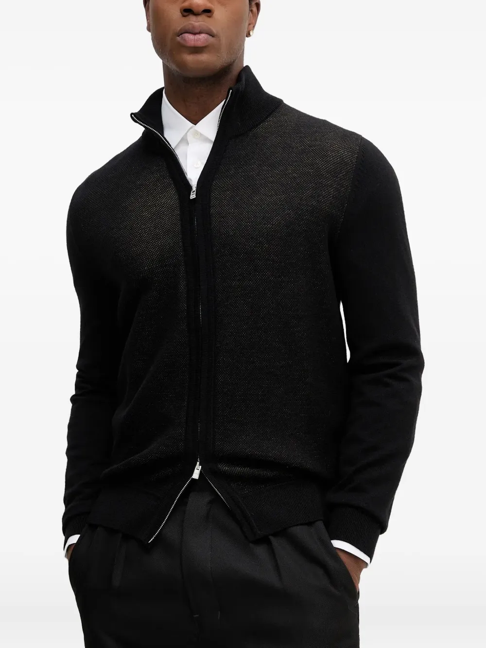 BOSS high-neck zip-up cardigan | Black | Image 1