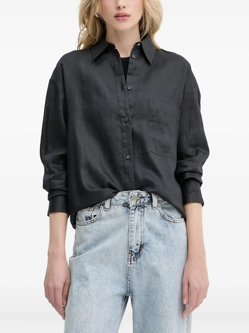 Hugo Boss Patch-pocket Long-sleeve Shirt In Black