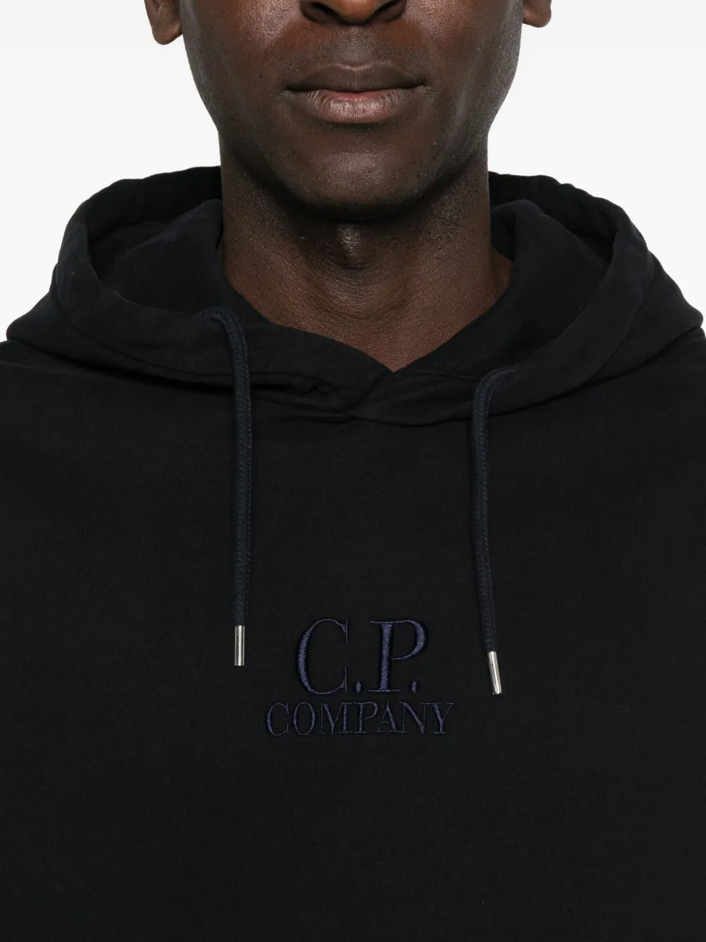 C.p. Company Embroidered-logo Cotton Hoodie In Black