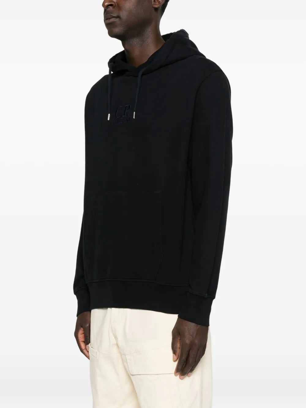 C.p. Company Embroidered-logo Cotton Hoodie In Black