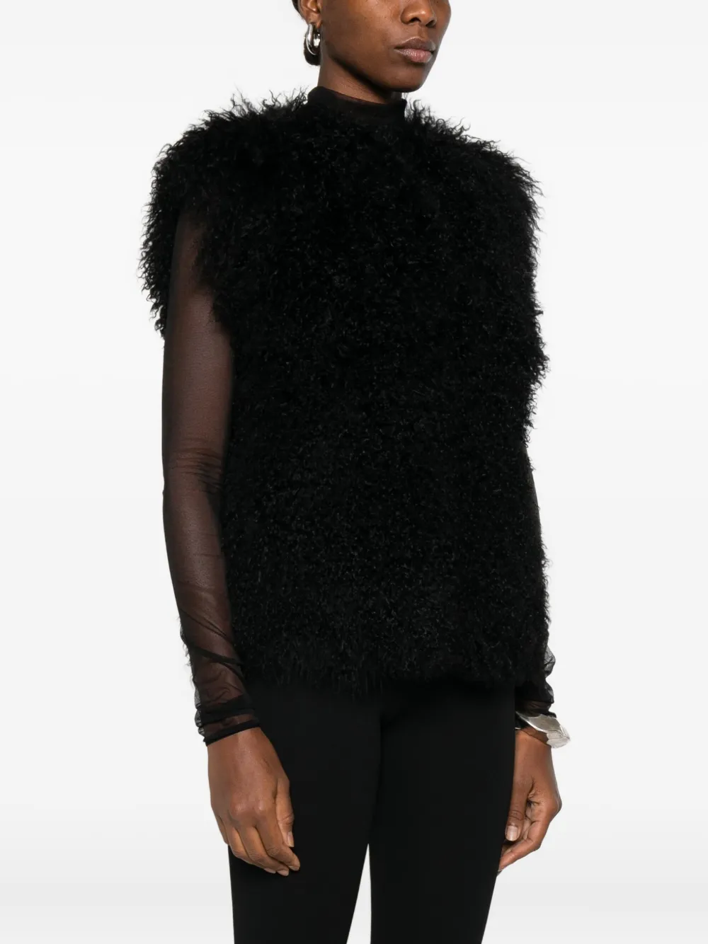 Yves Salomon Sleeveless Curly-fur Vest In Black