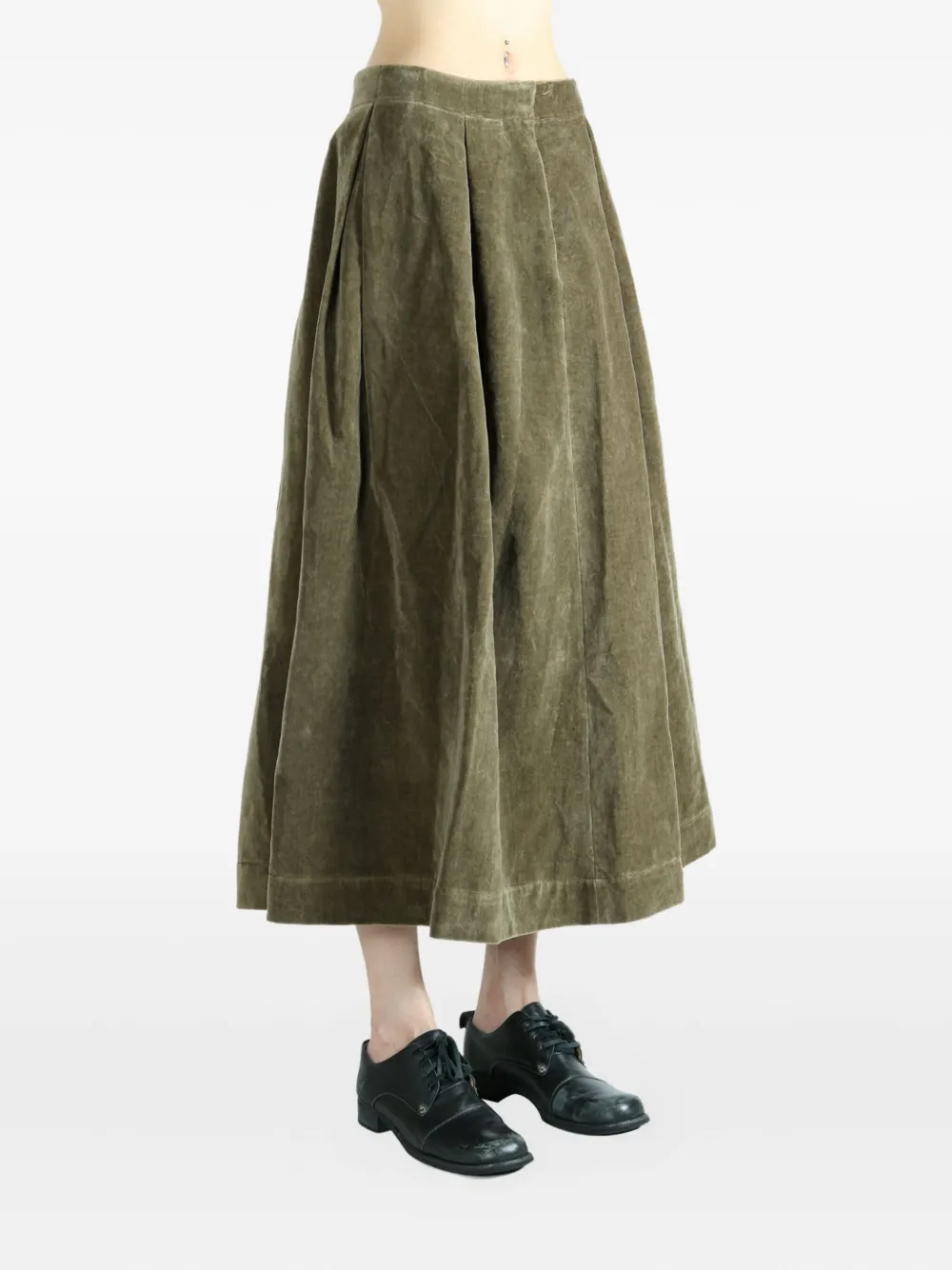 Uma Wang Pleated Corduroy Midi A-line Skirt In Green