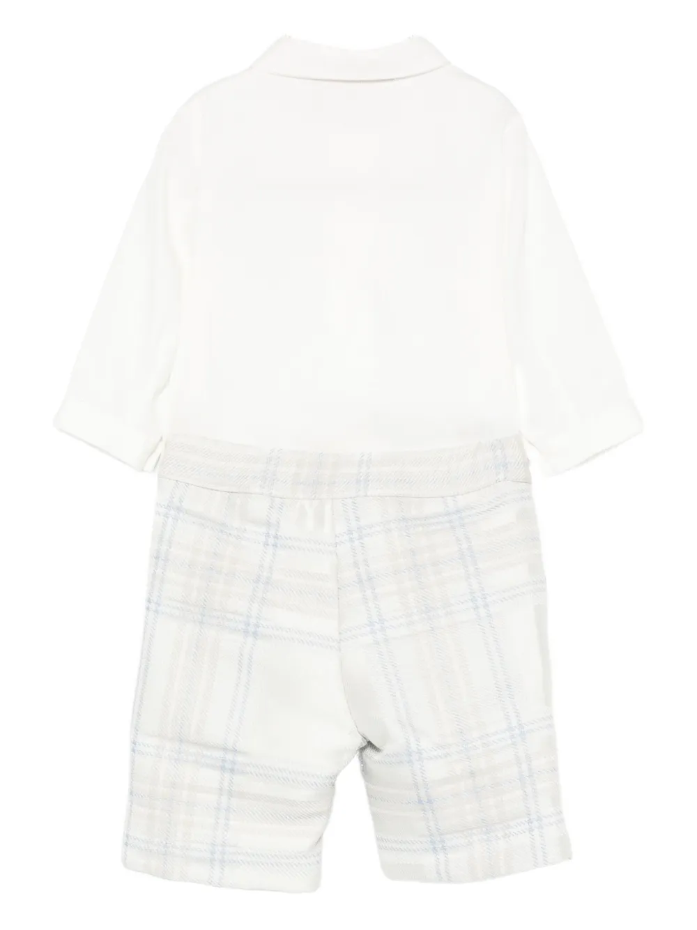 La Stupenderia Geruite shorts en shirt met knopen aan de voorkant Wit