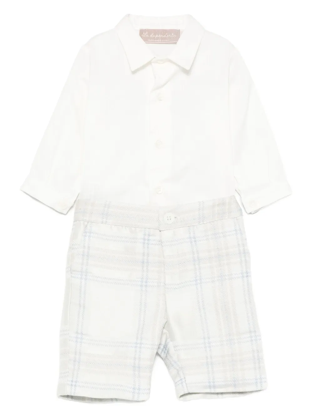 La Stupenderia Geruite shorts en shirt met knopen aan de voorkant Wit