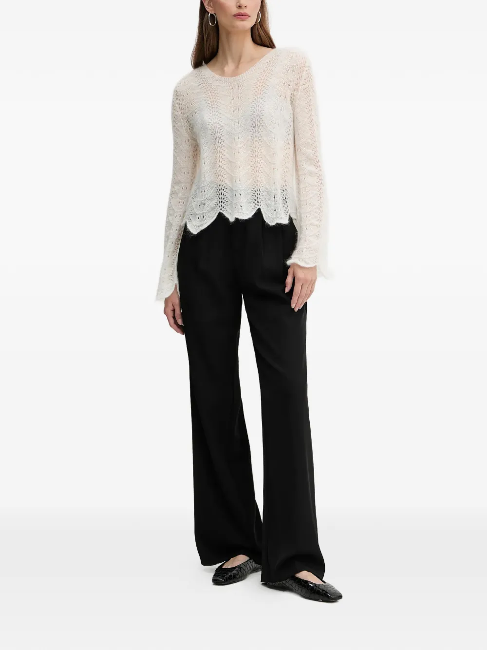 TWINSET Opengewerkte trui met gewelfde afwerking Beige
