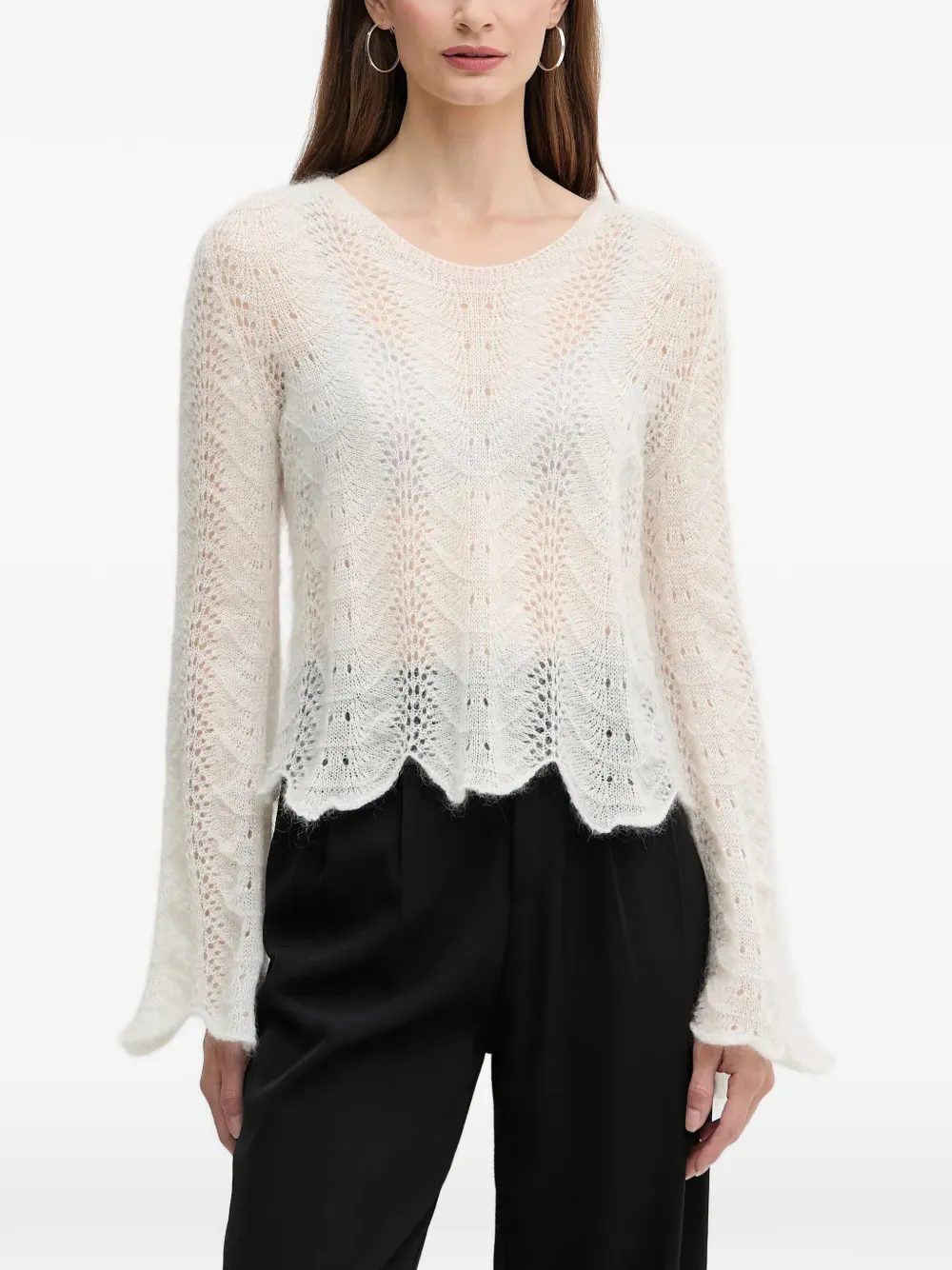 TWINSET Opengewerkte trui met gewelfde afwerking Beige