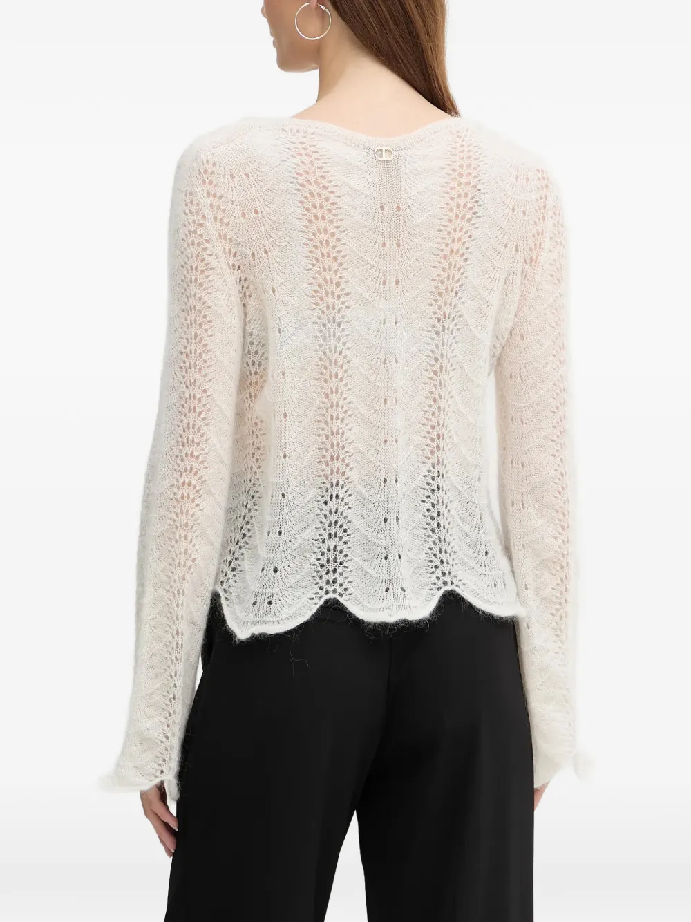 TWINSET Opengewerkte trui met gewelfde afwerking Beige