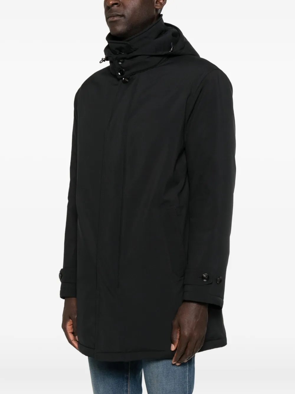 Brioni Hooded Cotton Coat In Black