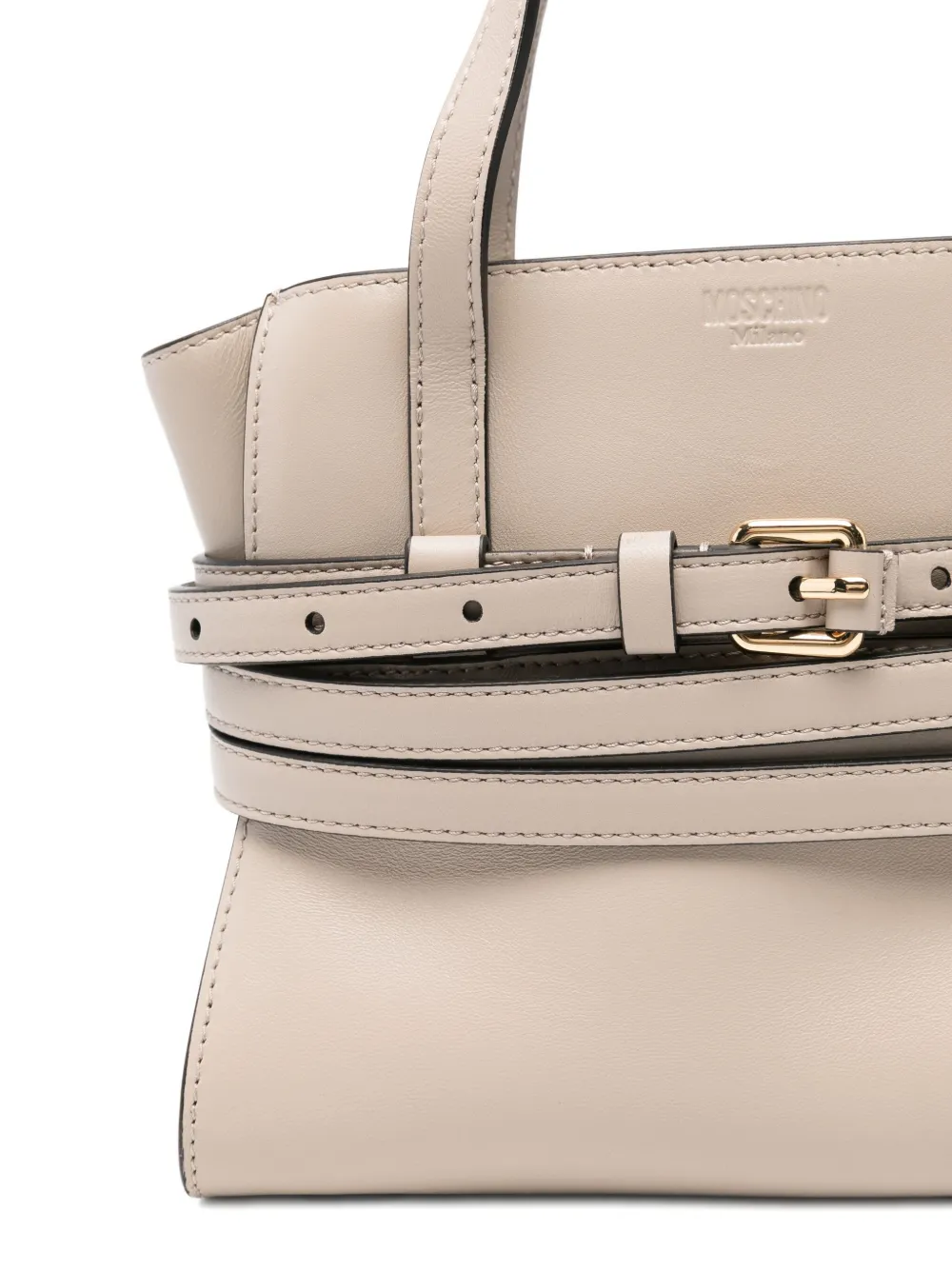 Moschino Belted Leather Tote Bag In Neutral