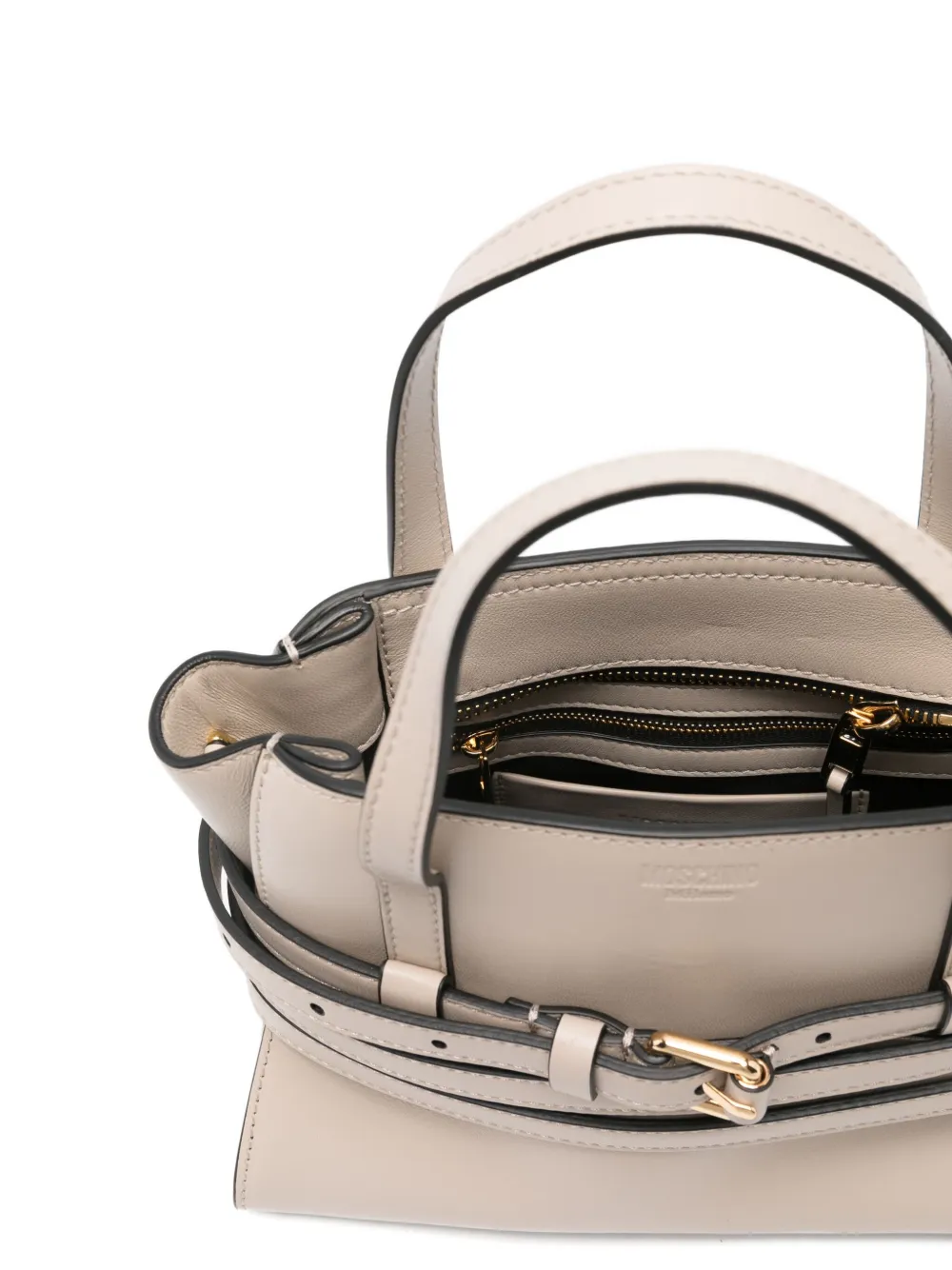 Moschino Belted Leather Tote Bag In Neutral