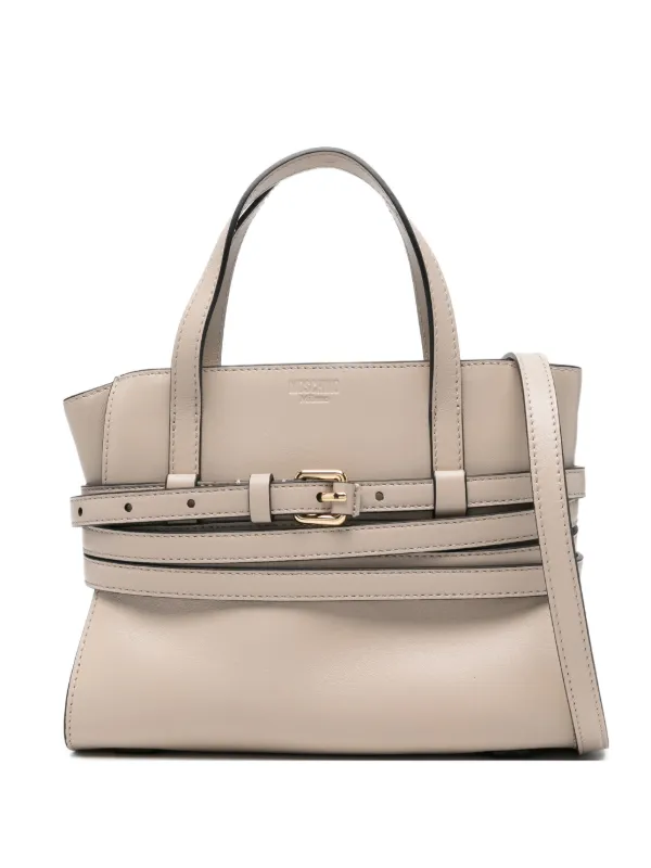 Moschino Belted Leather Tote Bag in Neutrals