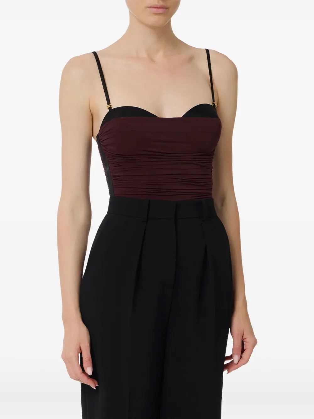 Elisabetta Franchi Gathered Bodysuit In Burgundy