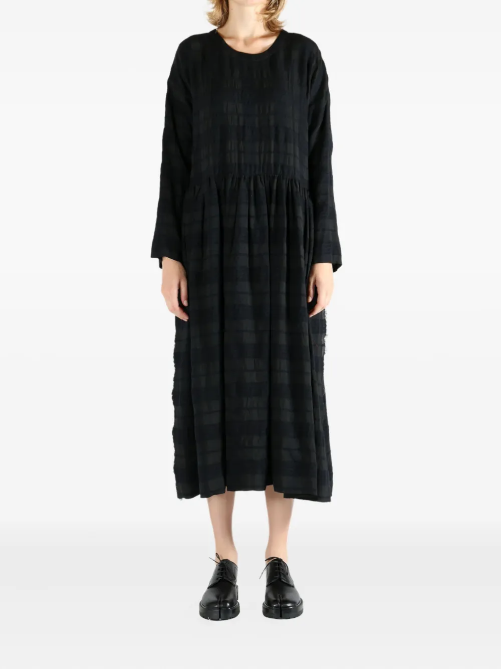 Uma Wang Alexa checked gathered dress - Zwart